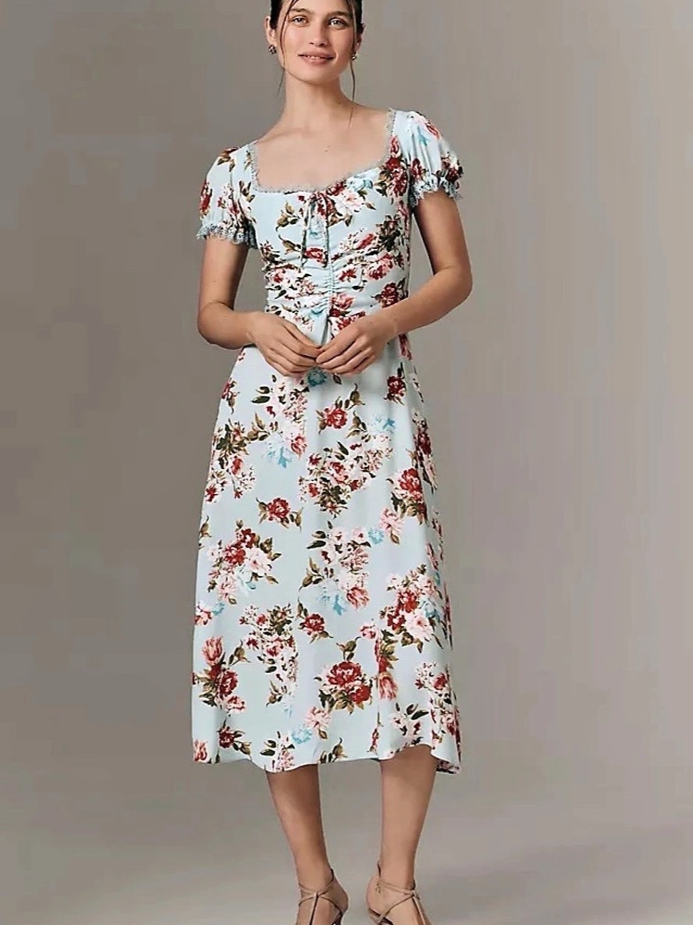 Anthropologie Floral Midi Dress in Blue Size Medium NWT